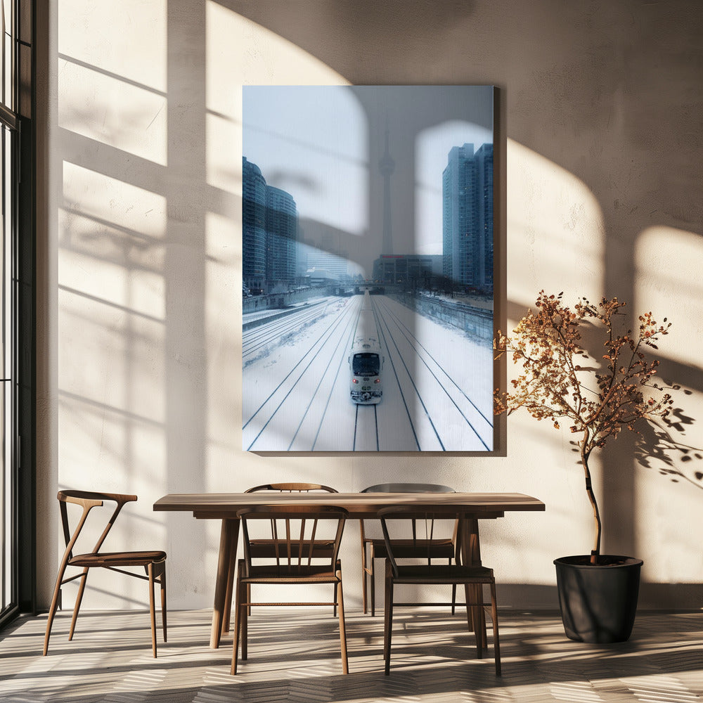 Train and Storm Wall Artwork In White Floating Frame