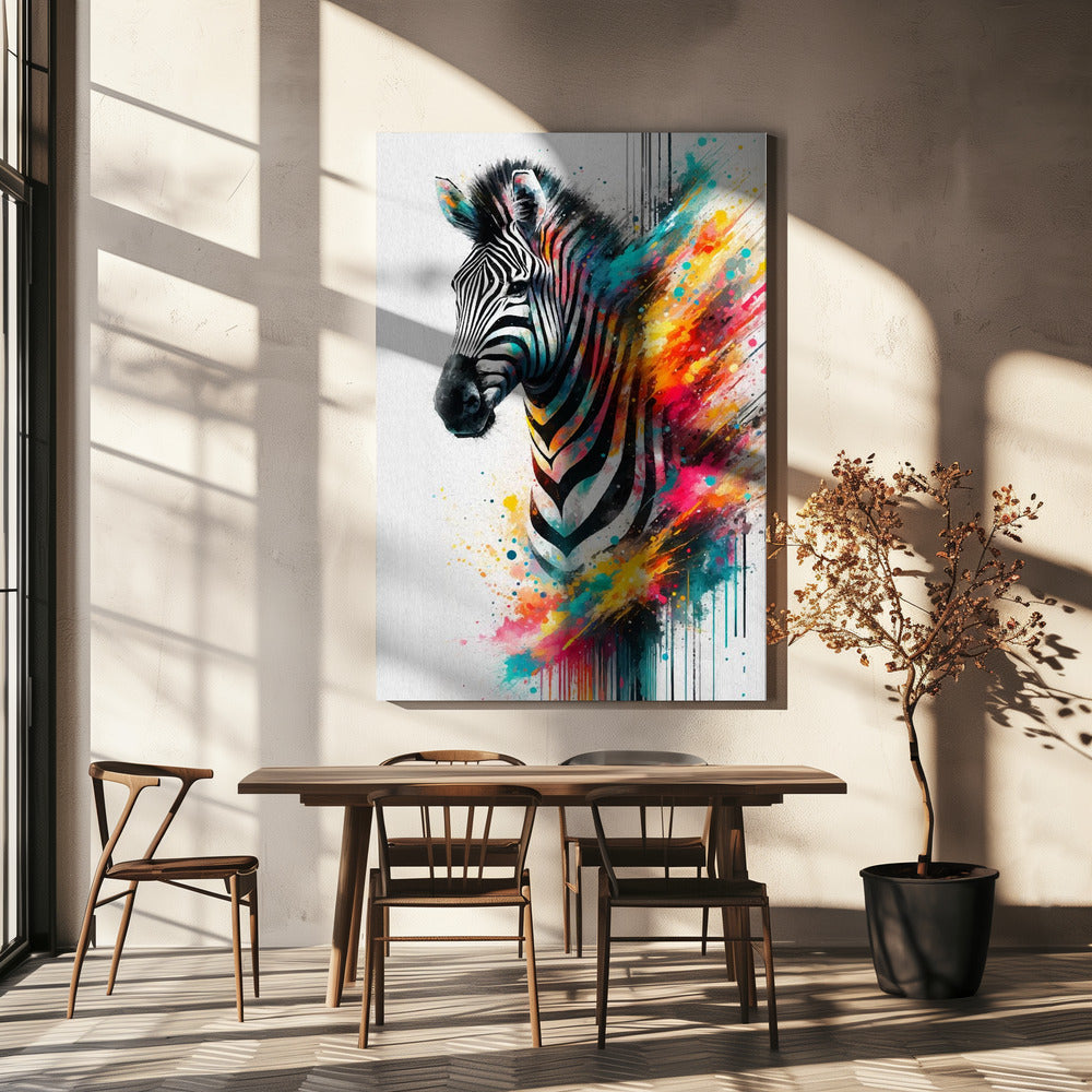 Artwork Colorful Zebra36X48inches- Black Frame