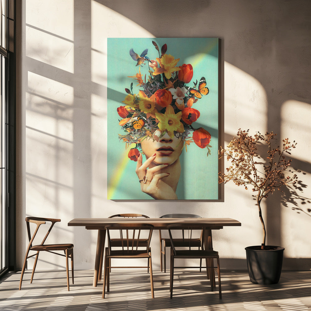 Wall art Baby's in bloom - Rainbow, flowers, birds & butterflies