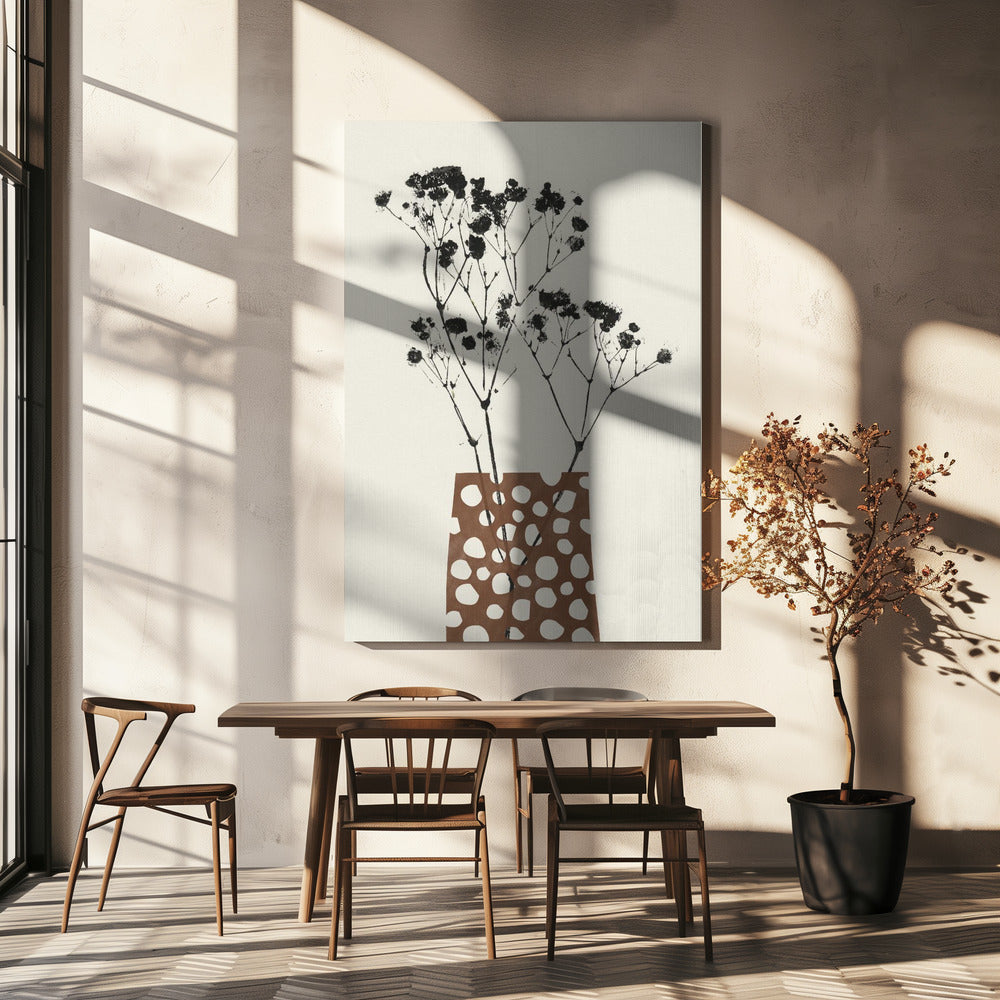 Artwork- Gypsophila In a Brown Vase-24X36inches-In Black Floating Frame