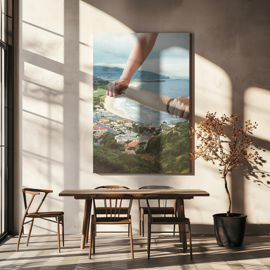 Waves Roller Wall Artwork In White Floating Frame