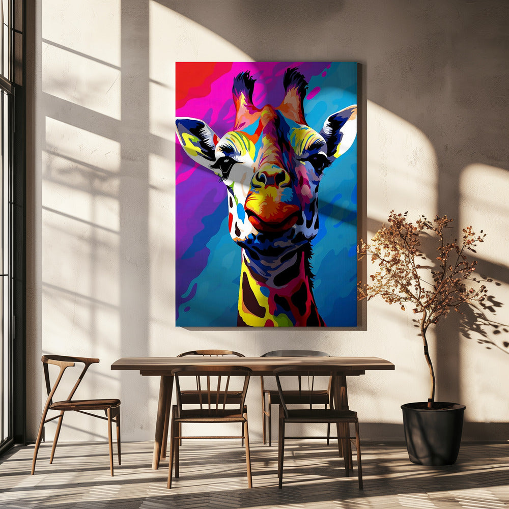 Giraffe Pop Art Wall Artwork In Black Floating Frame