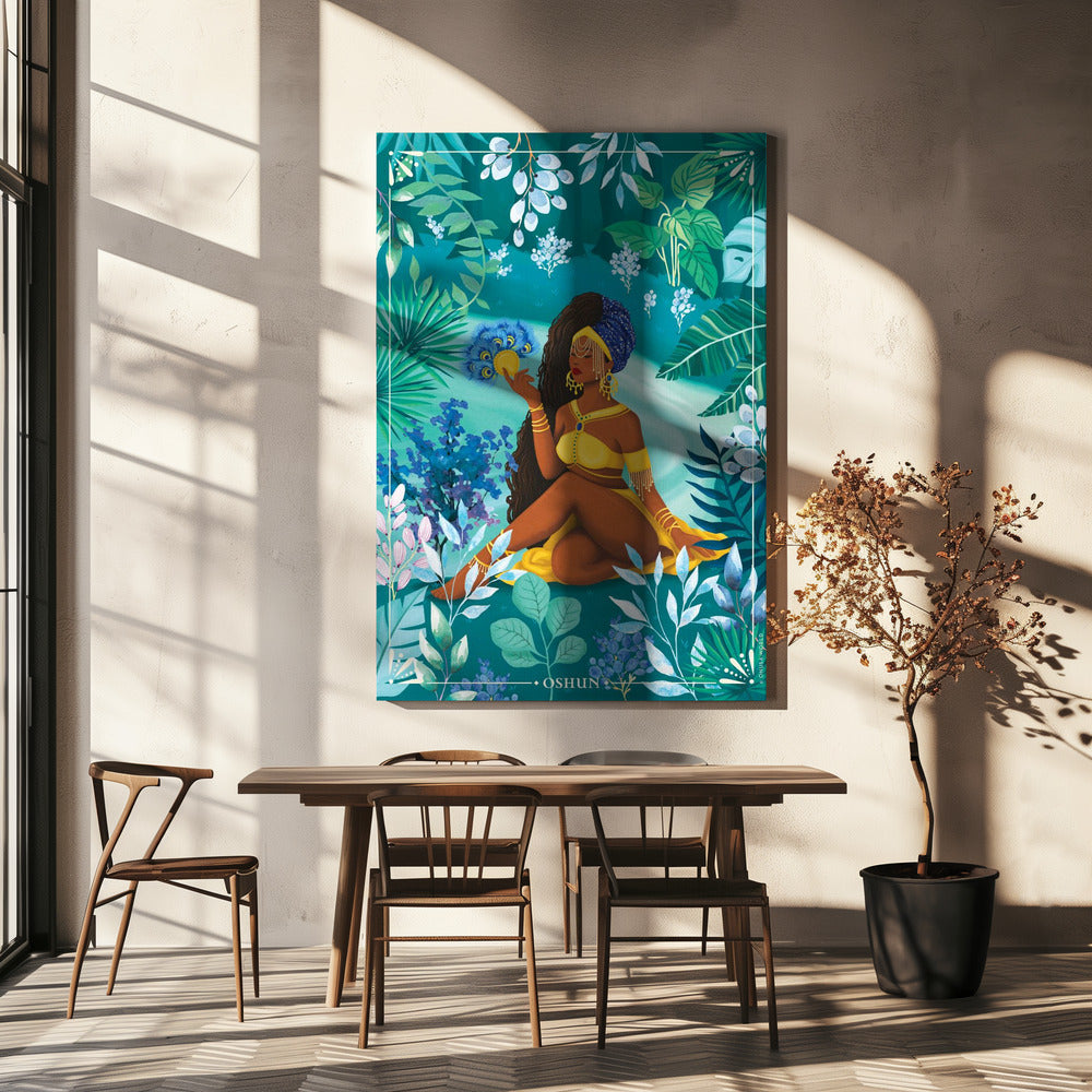 Oshun Orisha Goddess  Wall Artwork In Black Floating Frame