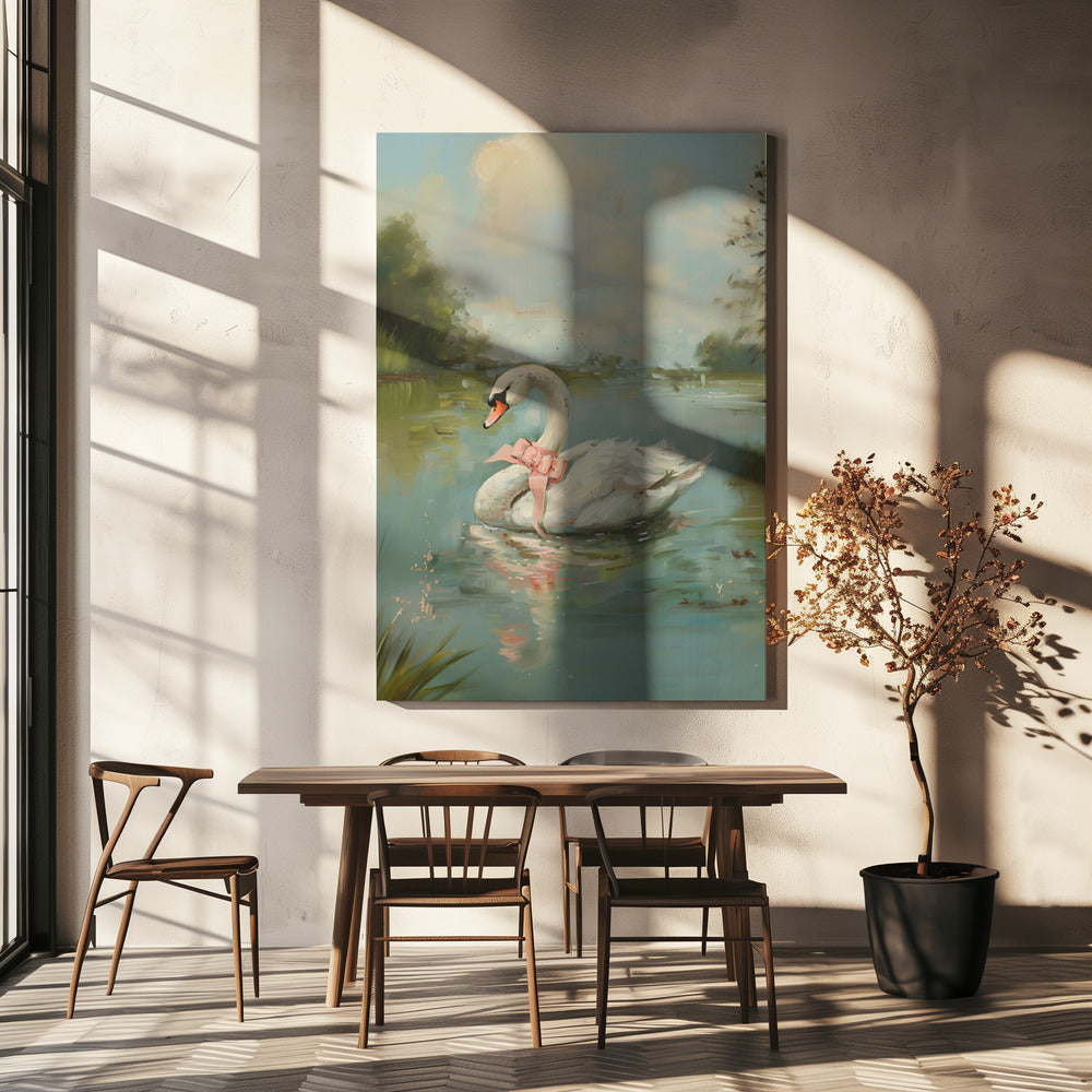 Vintage Swan Coquette Wall Artwork In White Floating Frame