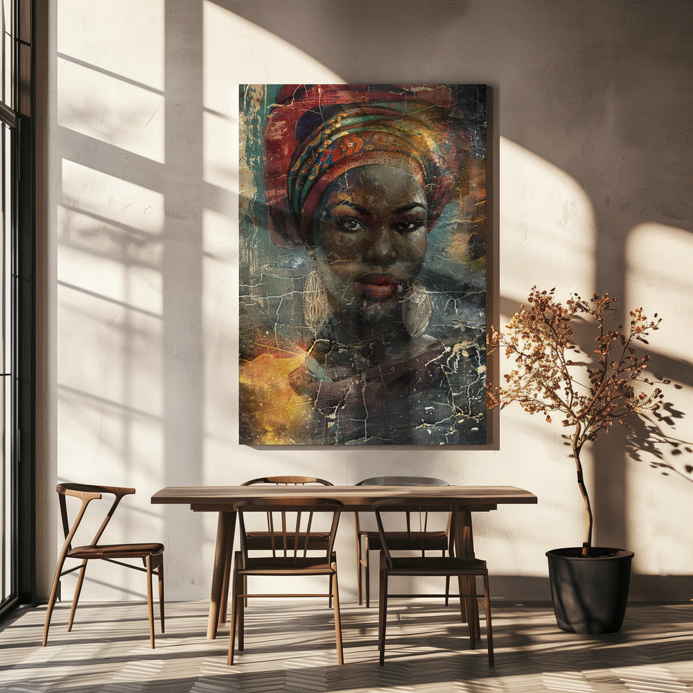 African Art Illustration Wallart 068 Wall Artwork In Black Floating Frame