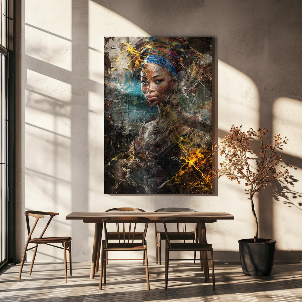 African Art Illustration Wallart 067 Wall Artwork In Black Floating Frame