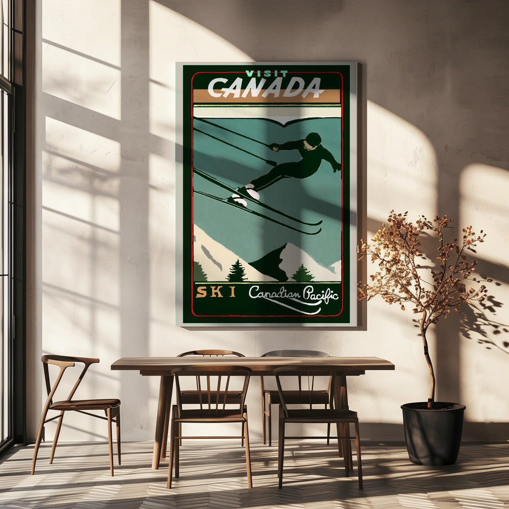 Wall art Winter Tourism: Vintage Ski Canada Poster-36X48inches-In Black Floating Frame