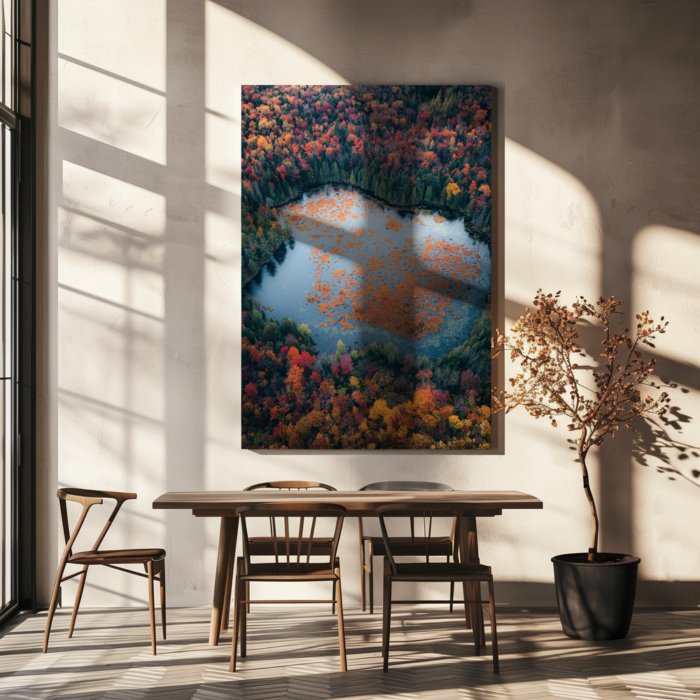 Wall art Autumn at the Lake-36X48inches-In Black Floating Frame