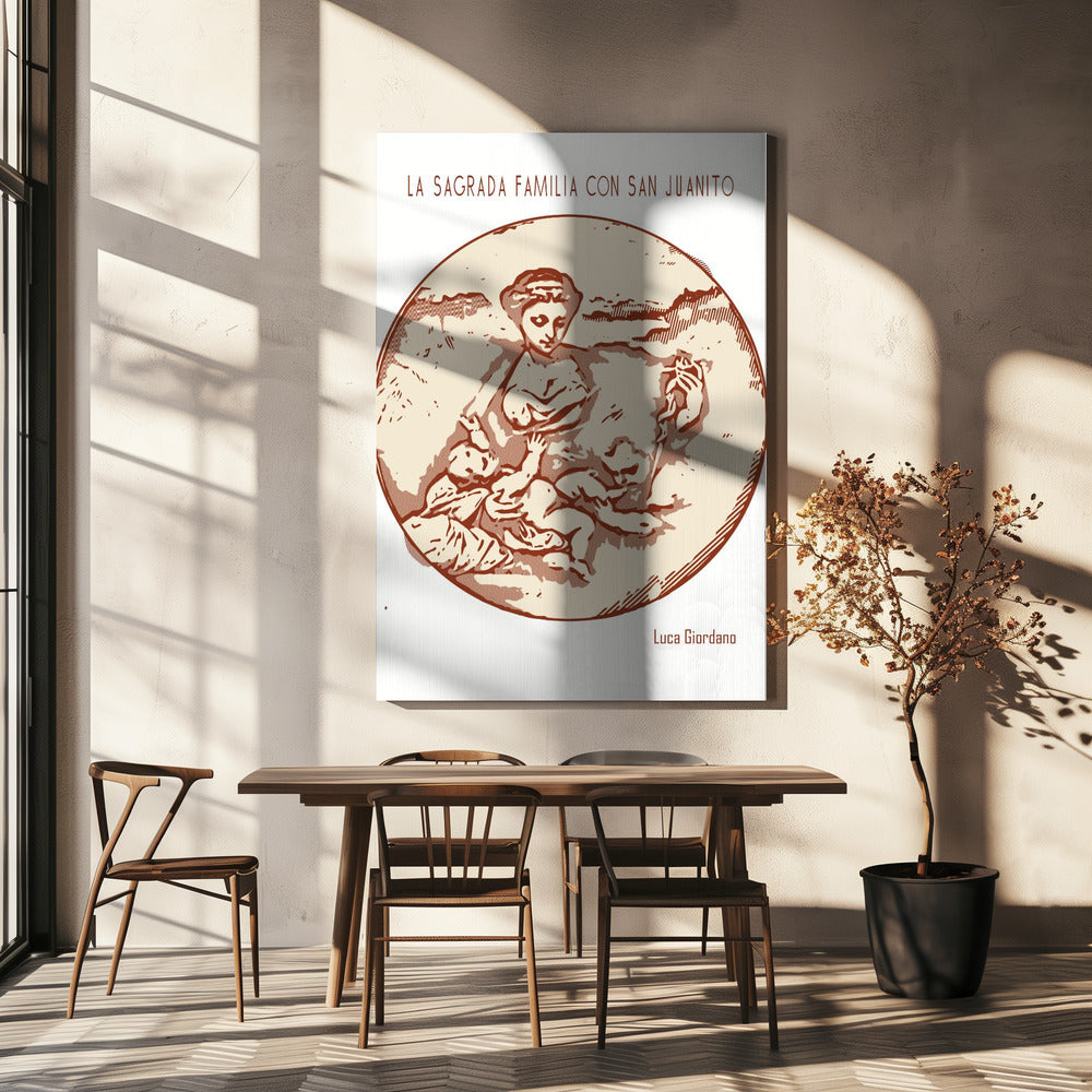 canvas prints Line Art Minimalist – La Sagrada Familia Con San Juanito – Luca Giordano36X48inches- Black Frame