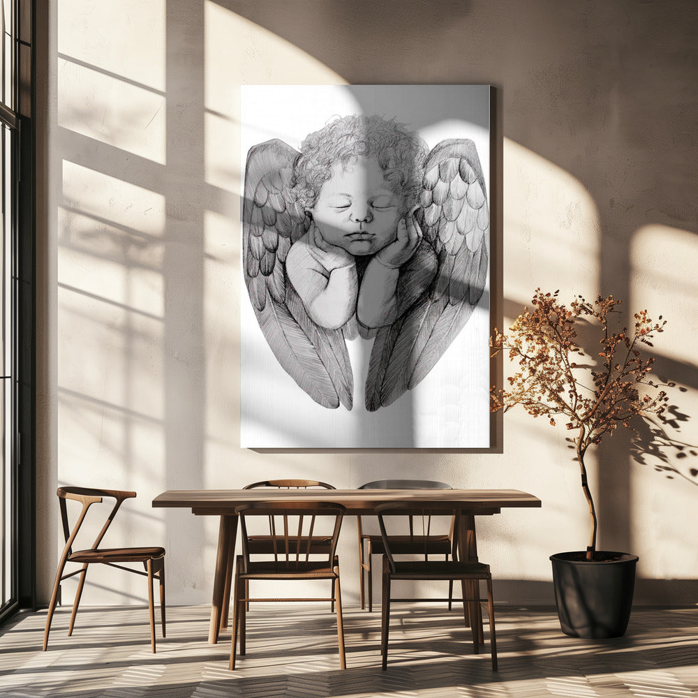 canvas prints Sleeping Cherub With Curly Hair36X48inches- Black Frame