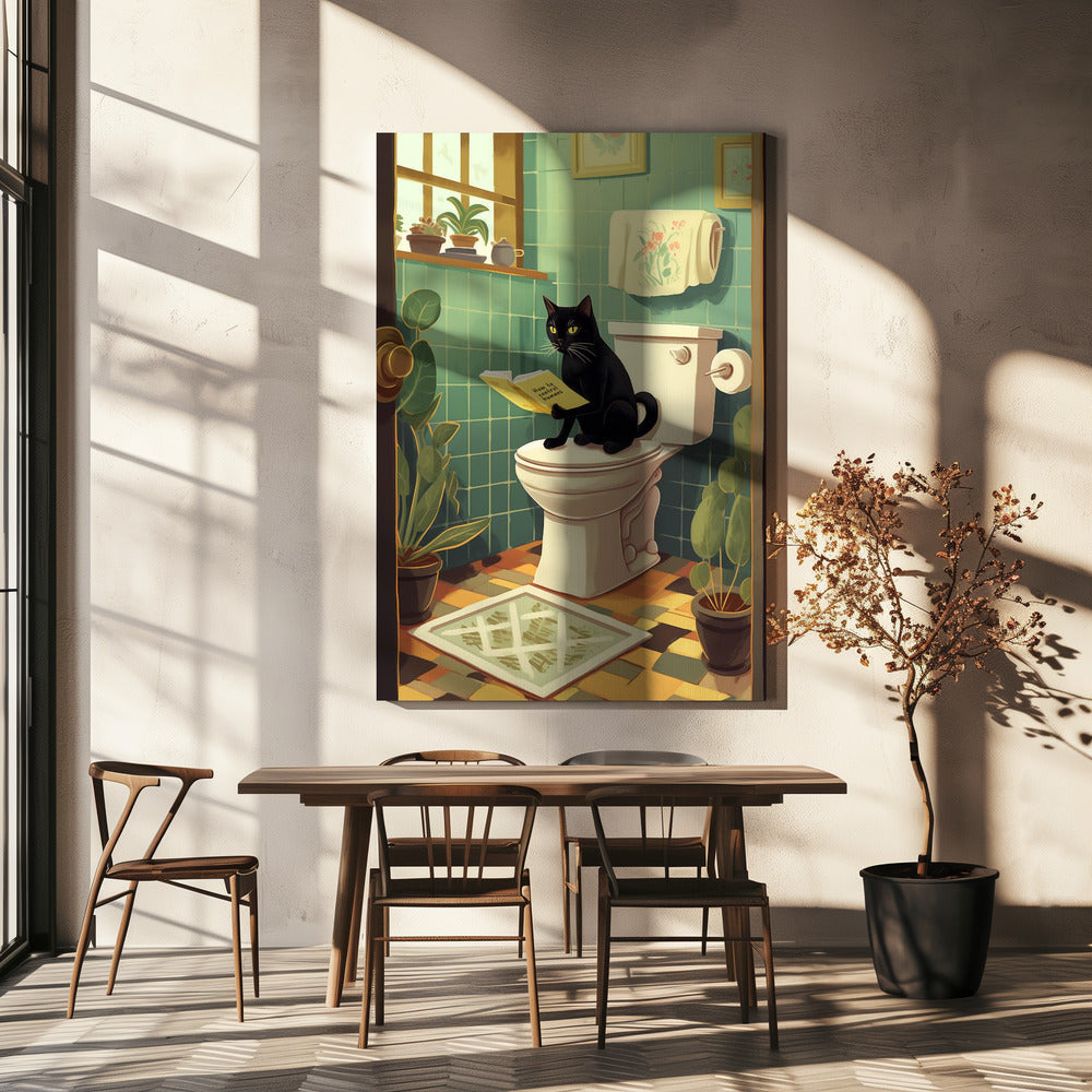canvas prints Toilet Cat36X48inches- Black Frame