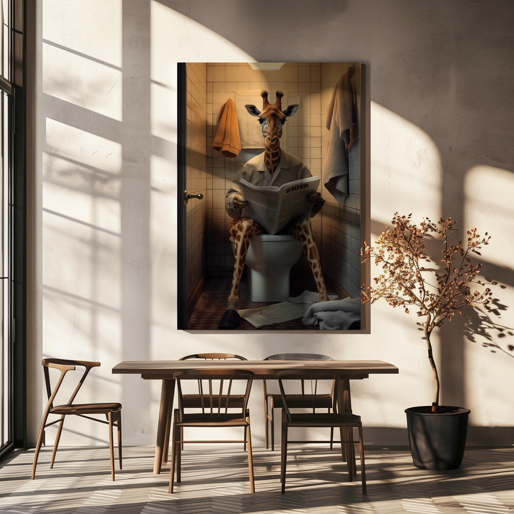 canvas prints Giraffe In the Toilet36X48inches- Black Frame
