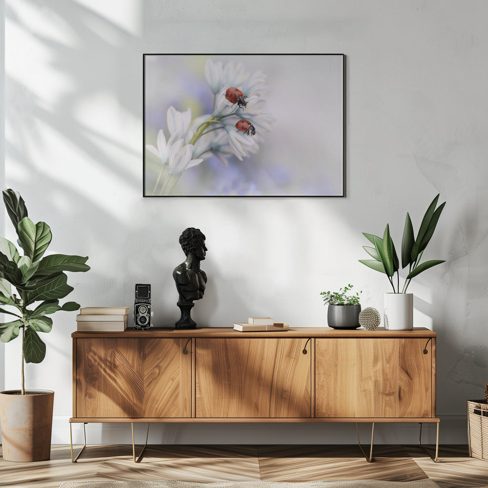 Artwork Ladybirds48X36inches- White Frame