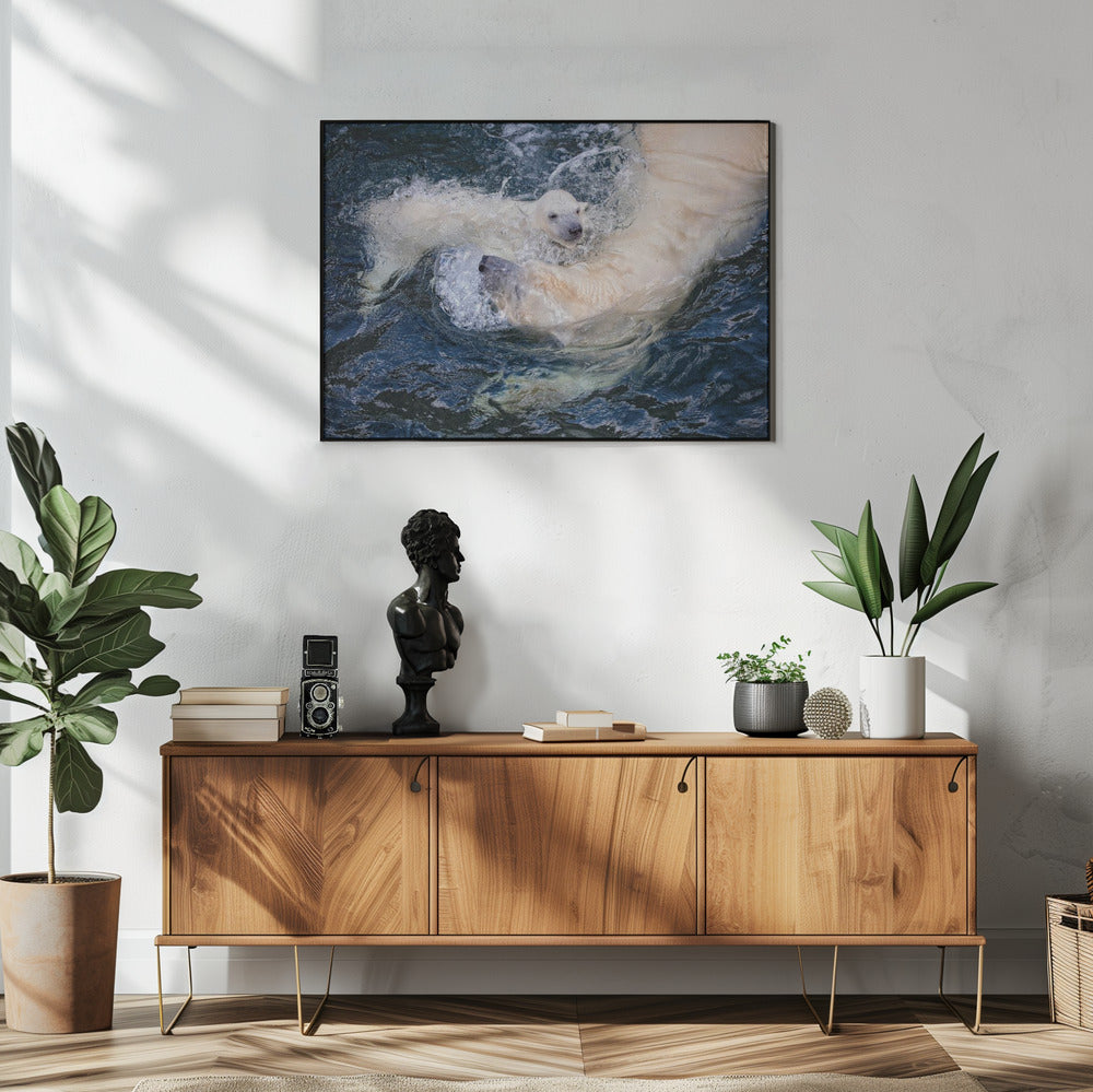 Artwork HER CUTENESS, swimming with mum48X36inches- White Frame