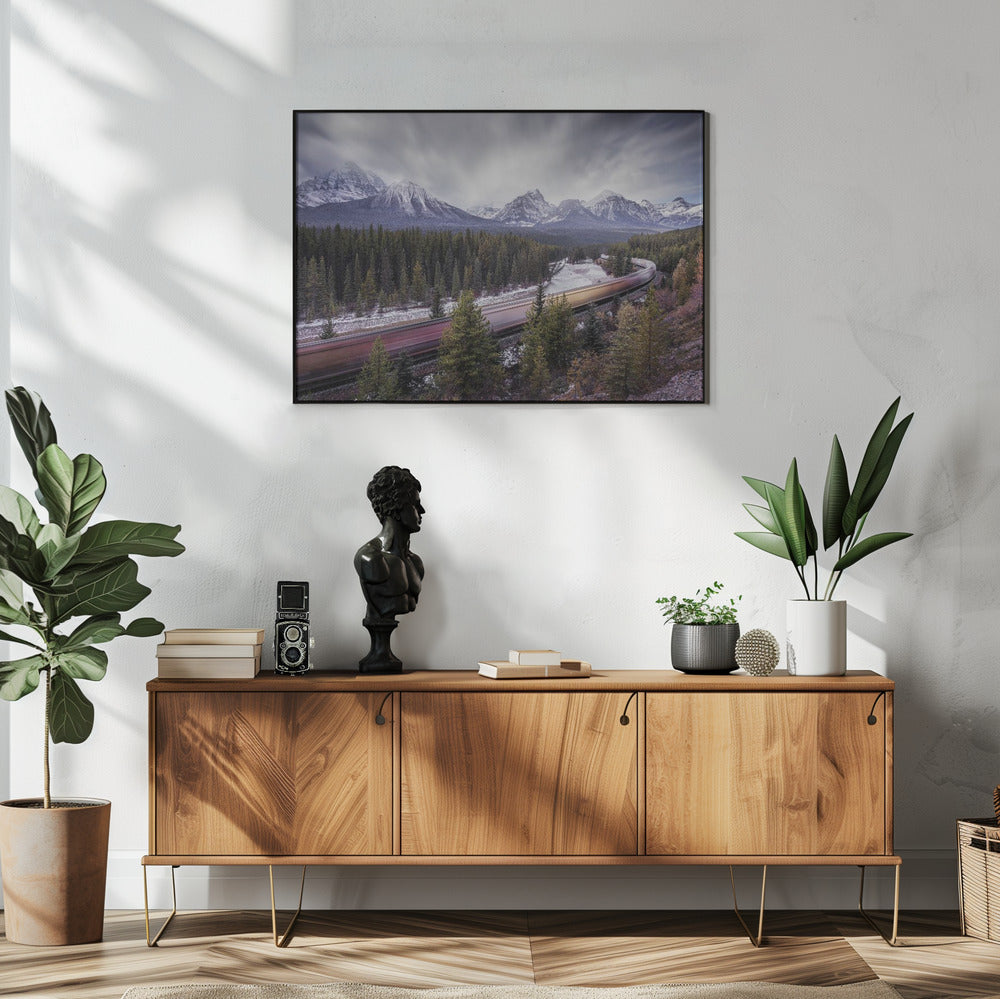 Wall art Fast train-48X36inches-In White Floating Frame