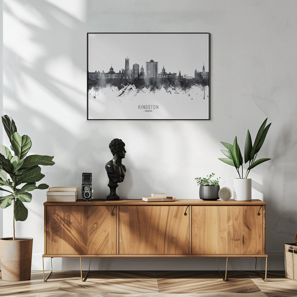 Wall art Kingston Canada Skyline-48X36inches-In White Floating Frame