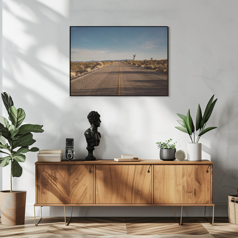 Joshua Tree Road Wall Artwork In White Floating Frame