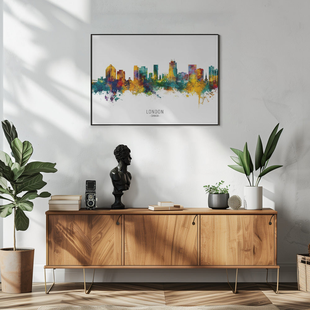Wall art London Canada Skyline-48X36inches-In White Floating Frame