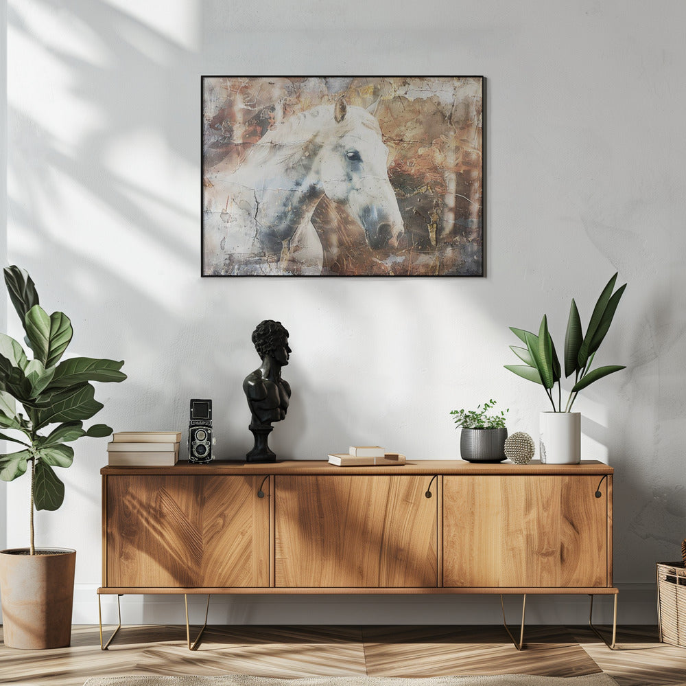 Horse Animal Vintage Art Illustration Wallart 05 Wall Artwork In White Floating Frame
