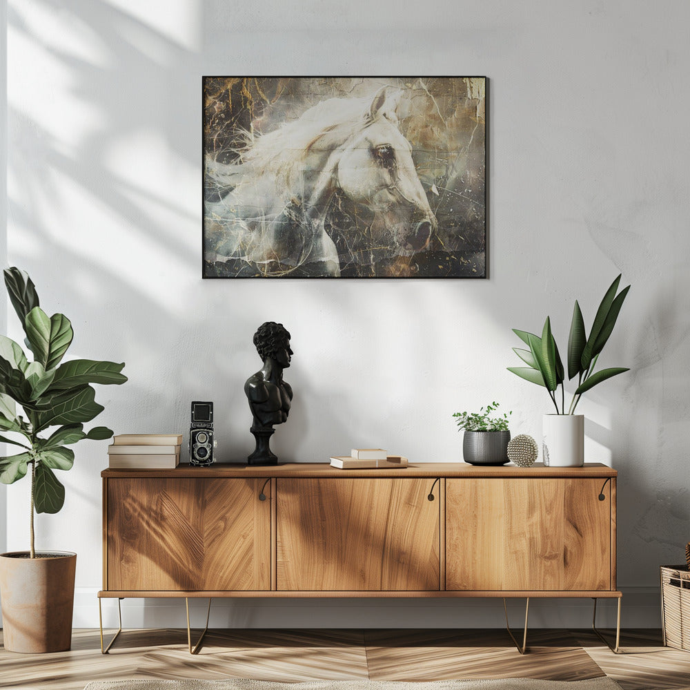 Horse Animal Vintage Art Illustration Wallart 08 Wall Artwork In White Floating Frame
