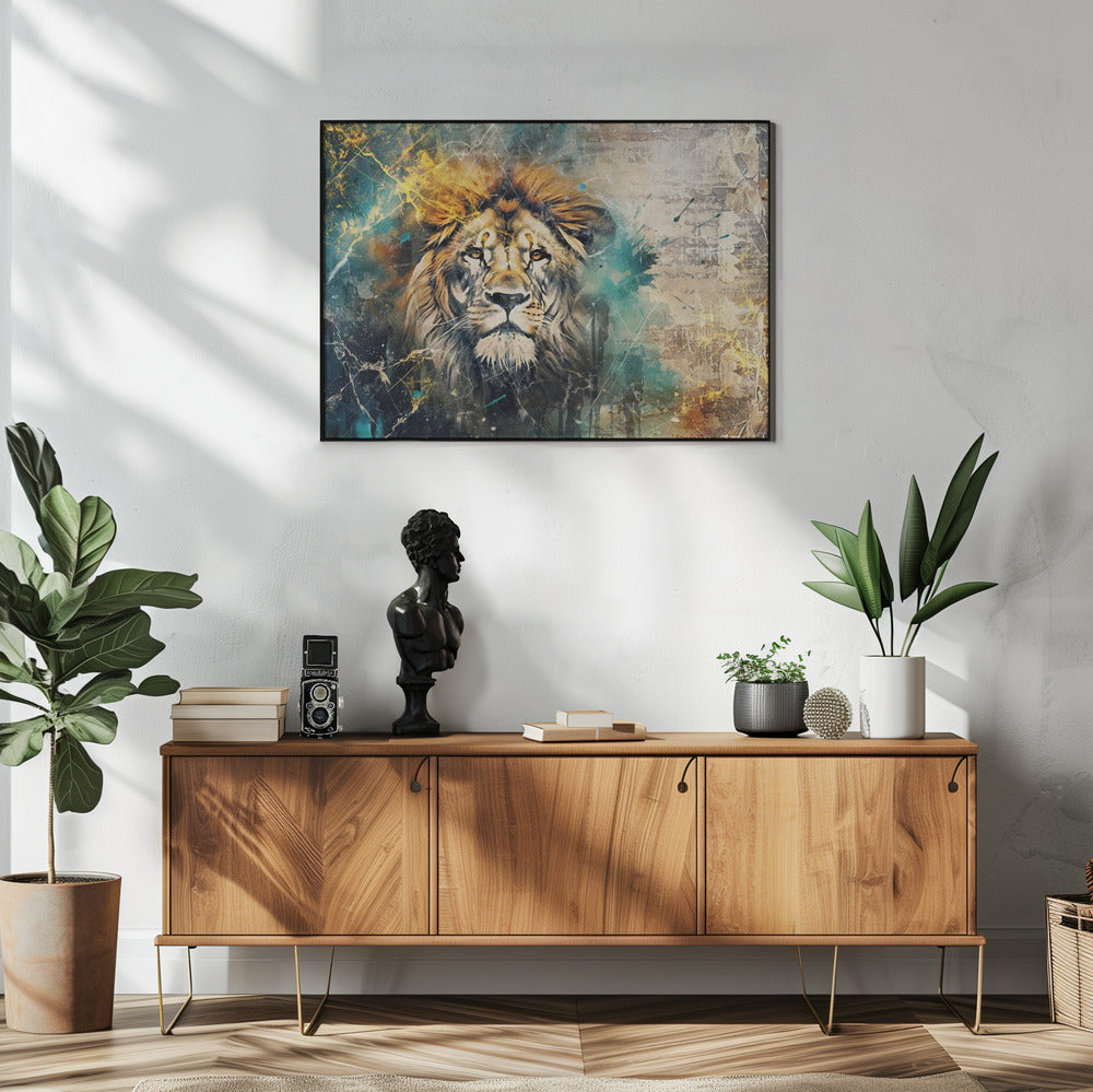 Artwork Lion Animal Vintage Art Illustration Wallart 0948X36inches- White Frame