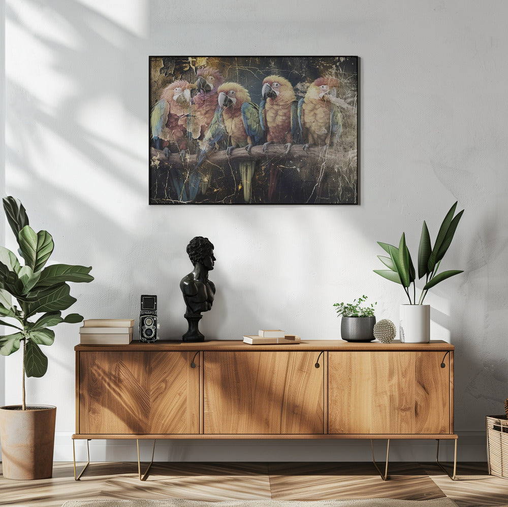 Parrot Animal Vintage Art Illustration Wallart 10 Wall Artwork In White Floating Frame