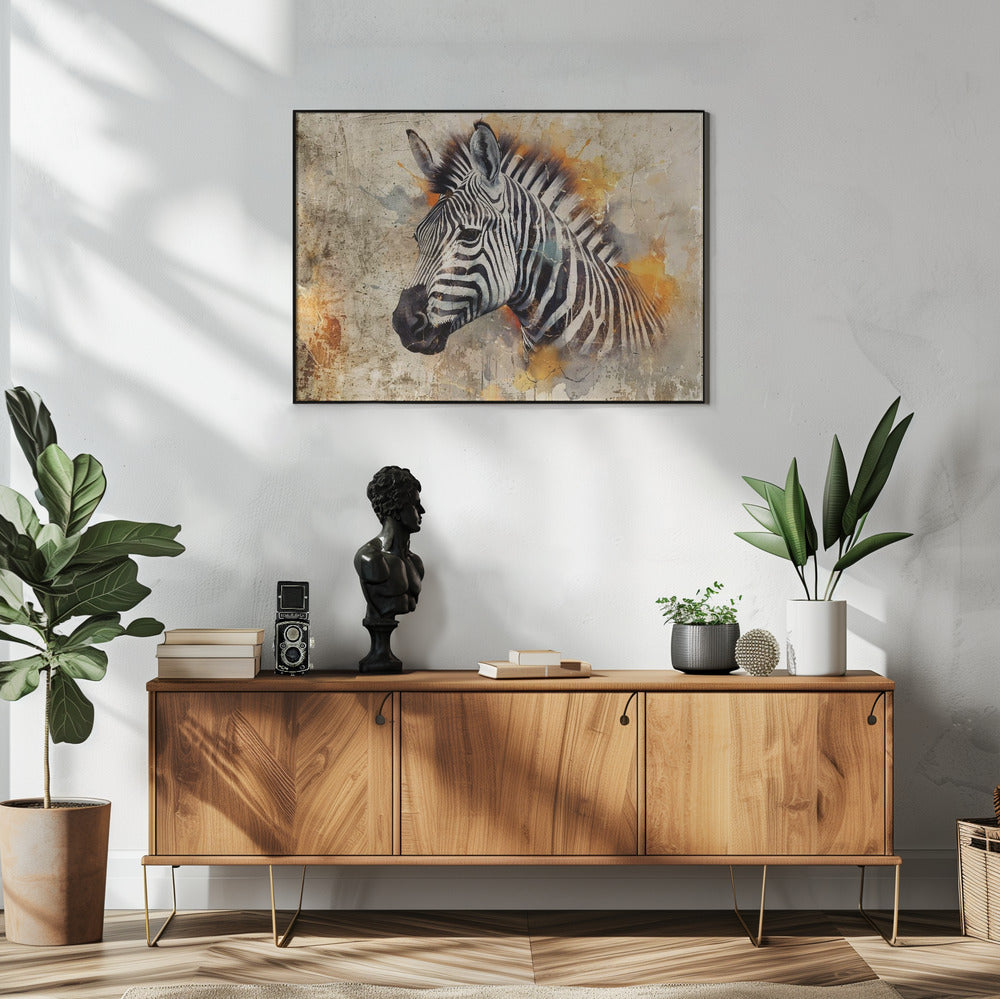 Zebra Animal Vintage Art Illustration Wallart 06 Wall Artwork In White Floating Frame