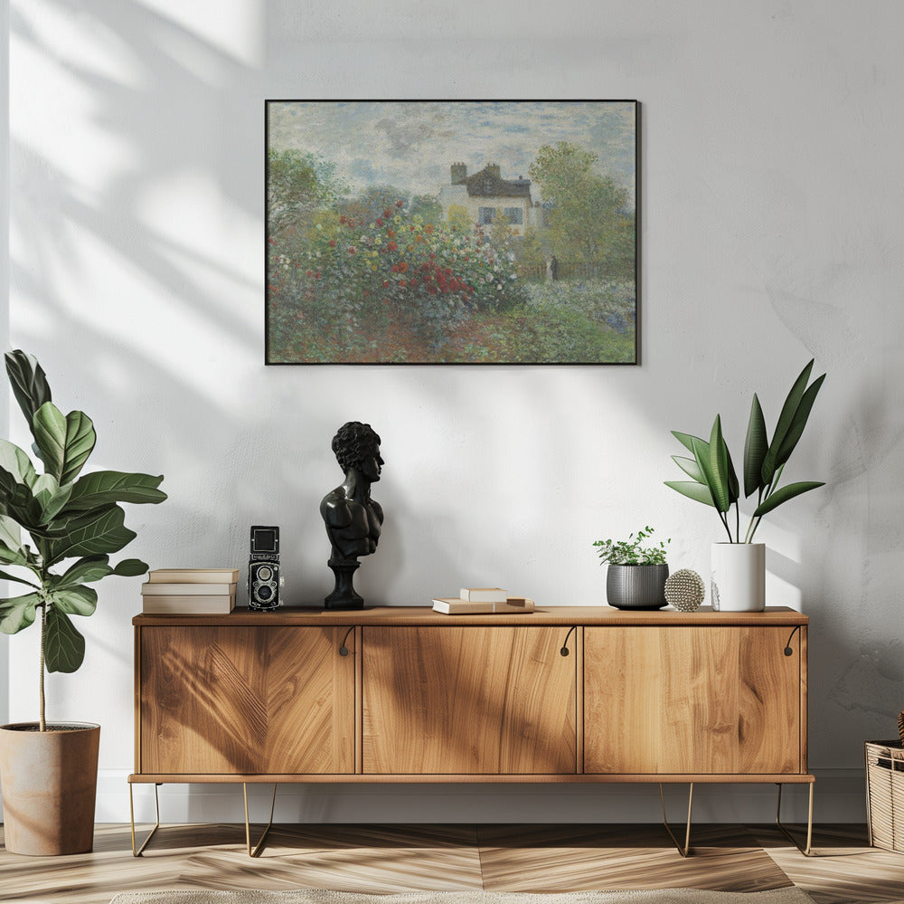 The Artist's Garden In Argenteuil, a Corner of the Garden With Dahlias (1873) Wall Artwork In White Floating Frame