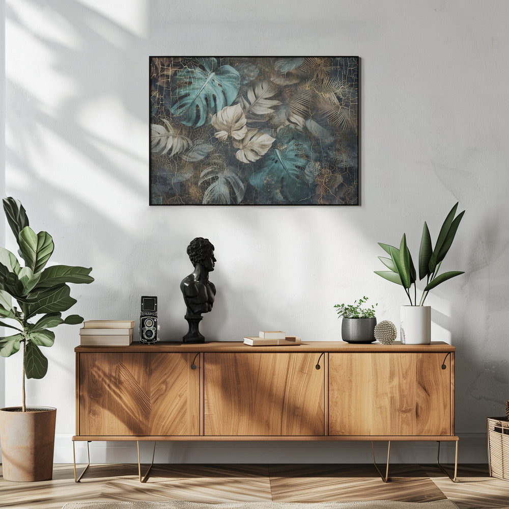Artwork Jungle Leaves Art Illustration Wallart 2848X36inches- White Frame