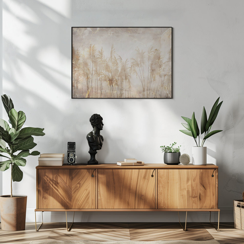 Artwork Jungle Leaves Art Illustration Wallart 4448X36inches- White Frame