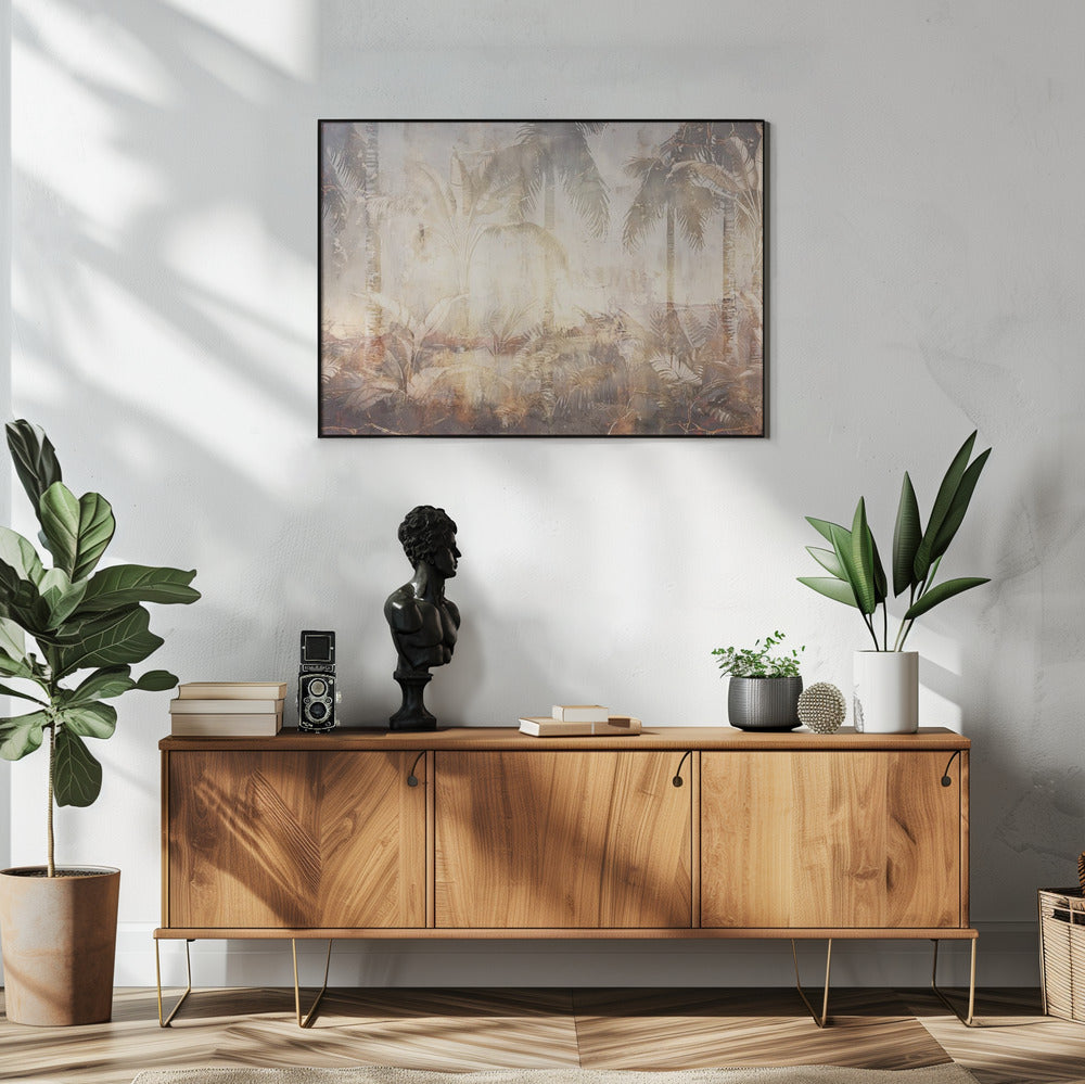 Jungle Leaves Art Illustration Wallart 45 Wall Artwork In White Floating Frame