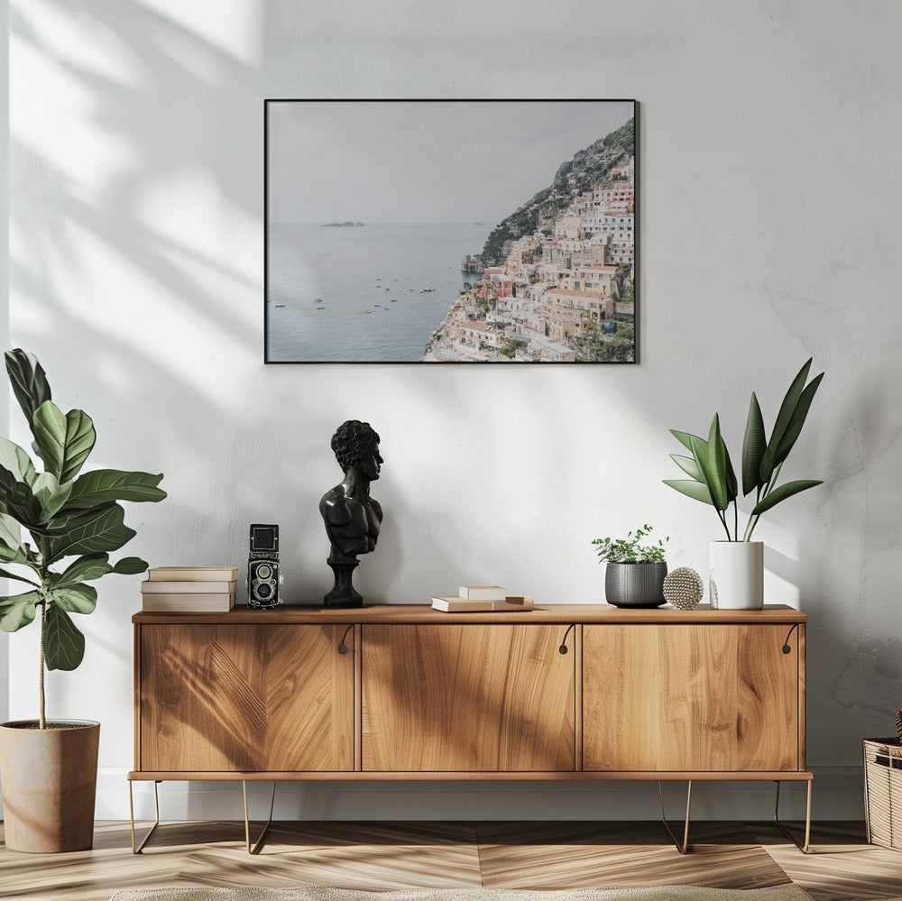 Artwork Positano at the Amalfi Coast48X36inches- White Frame