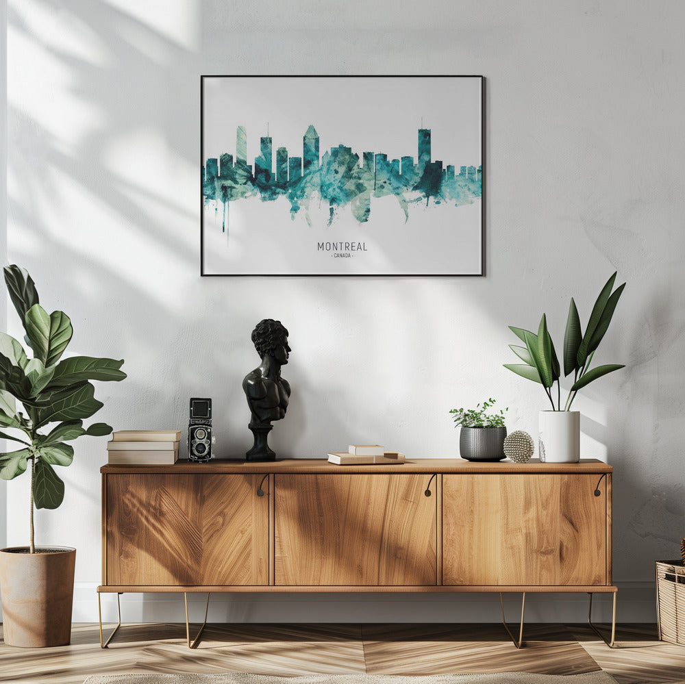 Wall art Montreal Canada Skyline-48X36inches-In White Floating Frame