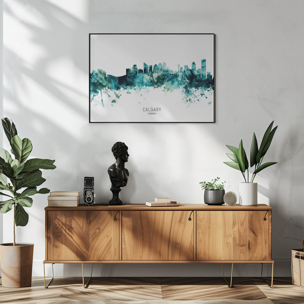 Wall art Calgary Canada Skyline-48X36inches-In White Floating Frame