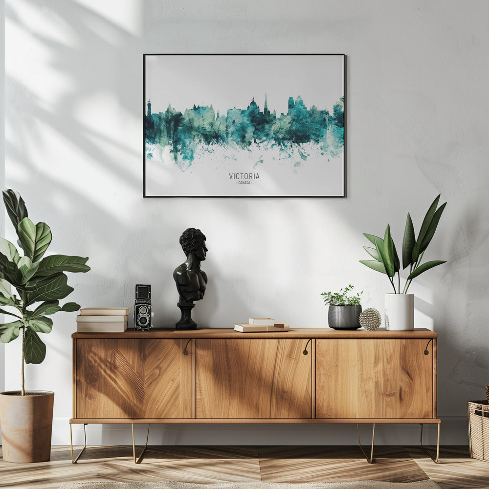 Wall art Victoria Canada Skyline-48X36inches-In White Floating Frame