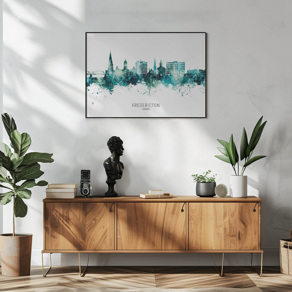 Wall art Fredericton Canada Skyline-48X36inches-In White Floating Frame