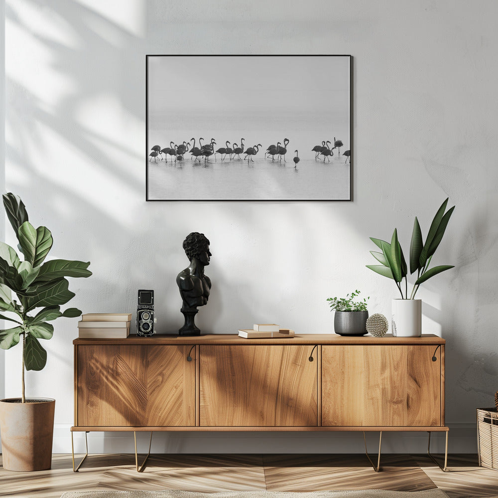 Artwork Flamingos48X36inches- White Frame
