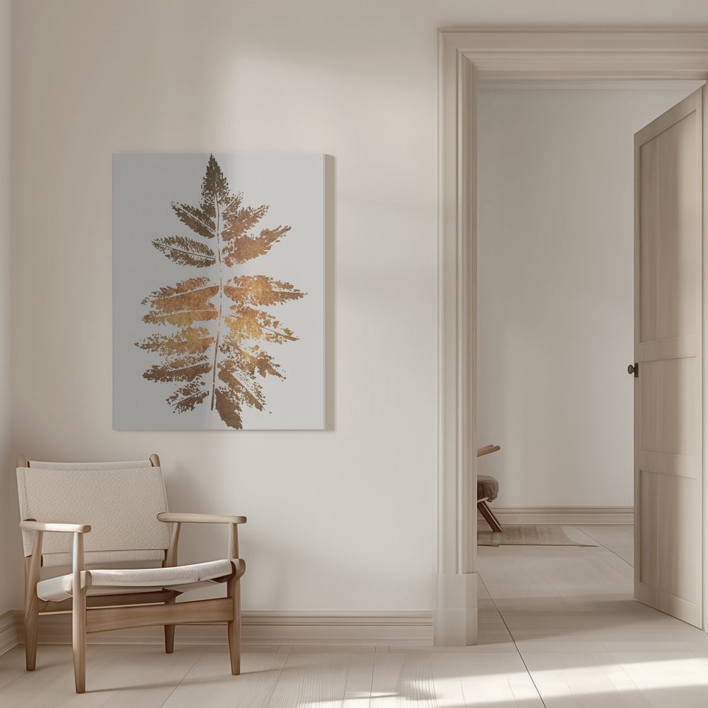Artwork- Oak Leaf Print (gold)-36X48inches-In White Floating Frame