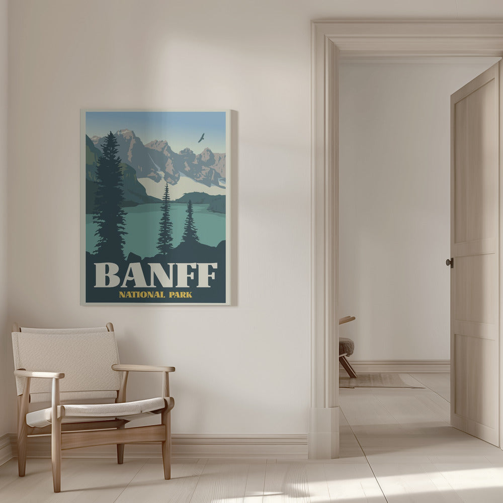 Wall art Banff National Park Travel Print-16X20inches-In White Floating Frame