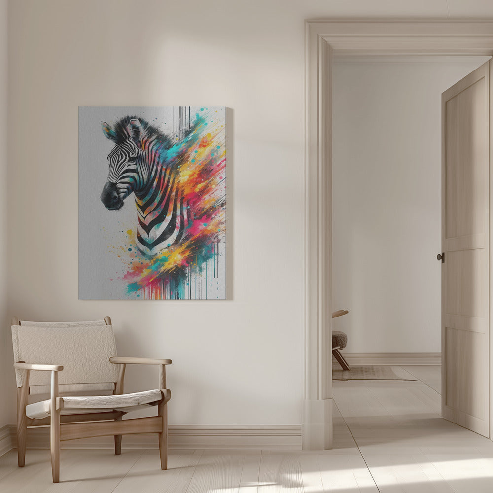 Artwork Colorful Zebra16X20inches- White Frame