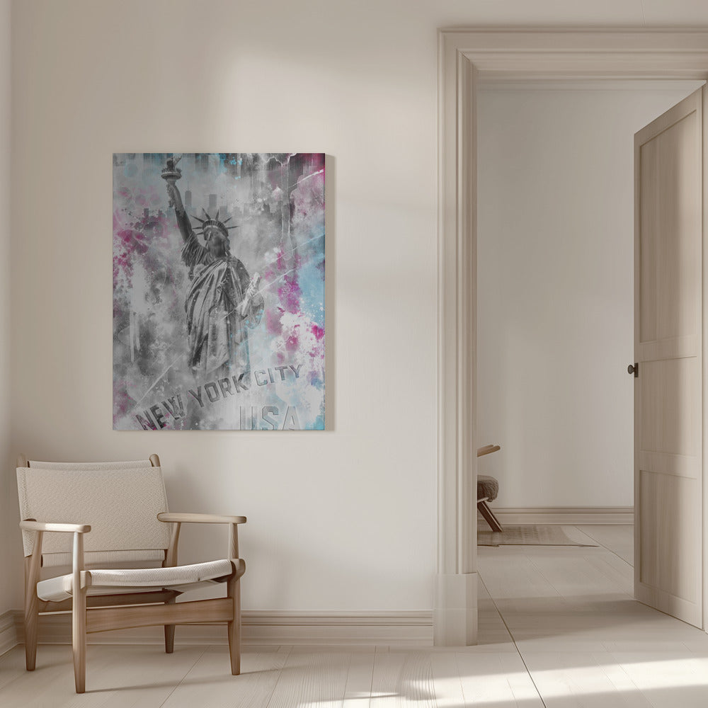 Artwork POP ART Statue of Liberty - Splashes16X20inches- White Frame