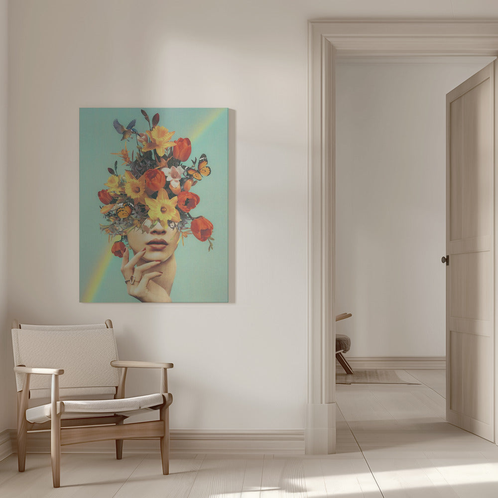 Wall art Baby's in bloom - Rainbow, flowers, birds & butterflies