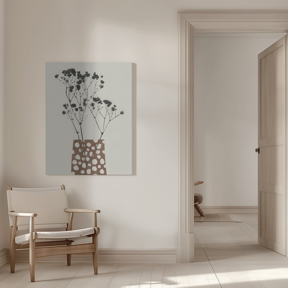 Artwork- Gypsophila In a Brown Vase-36X48inches-In White Floating Frame