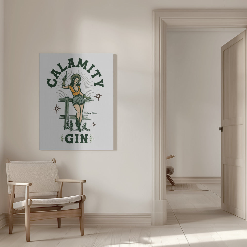 Calamity Gin Funny Retro Western Cowgirl Art Wall Artwork In White Floating Frame