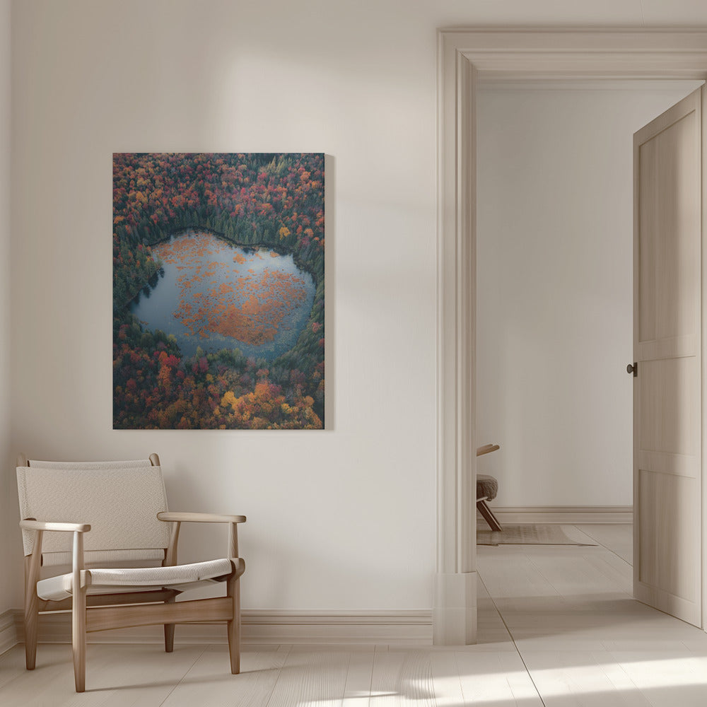 Wall art Autumn at the Lake-16X20inches-In White Floating Frame