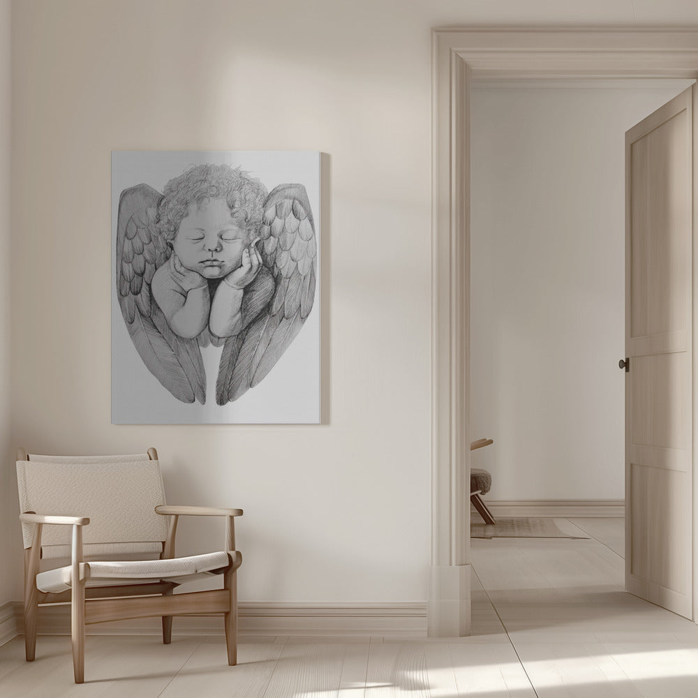 canvas prints Sleeping Cherub With Curly Hair16X20inches- White Frame