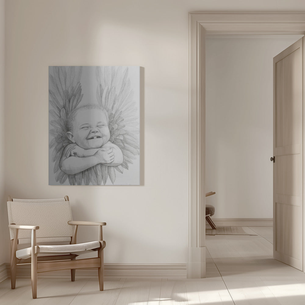 canvas prints Joyful Baby With Angelic Wings16X20inches- White Frame