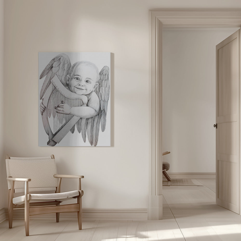 canvas prints Joyfully Playing A Harp16X20inches- White Frame