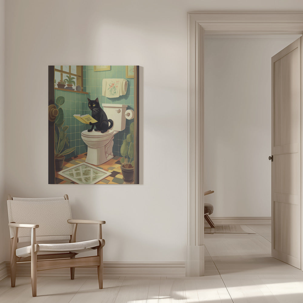 canvas prints Toilet Cat16X20inches- White Frame