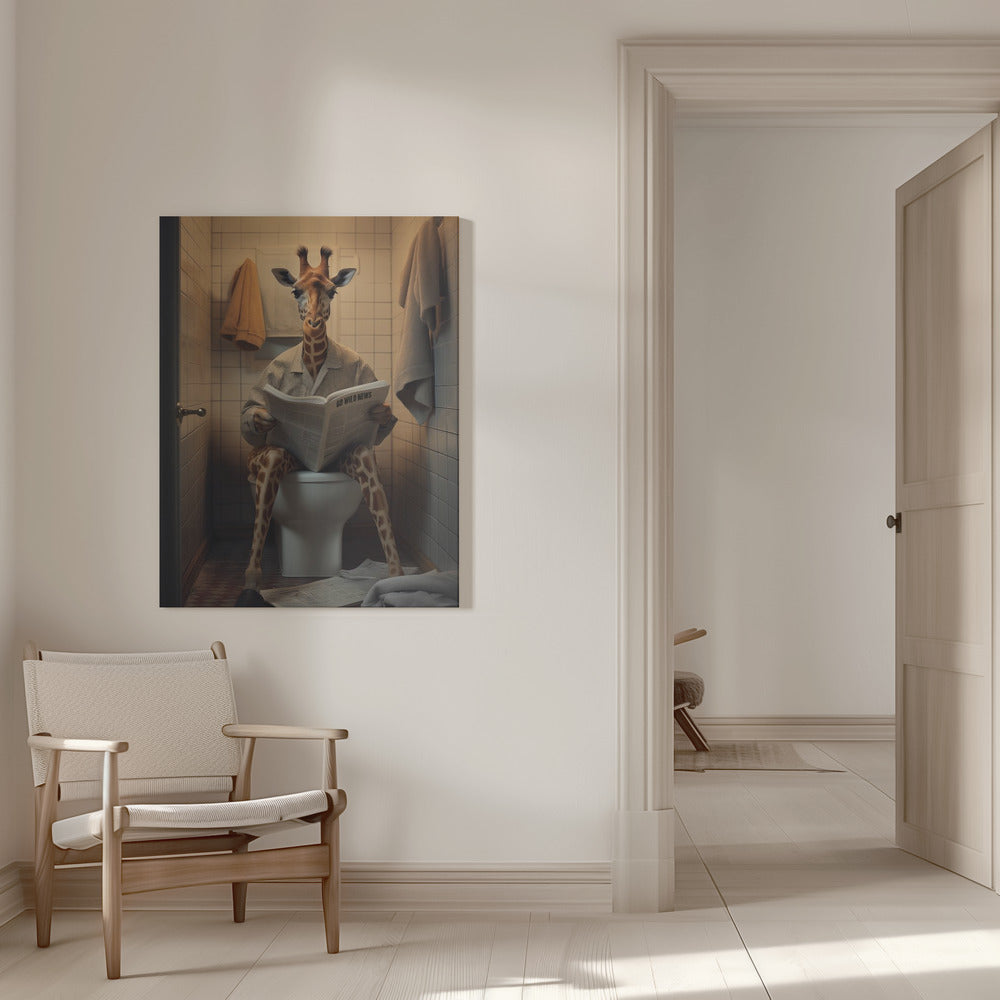canvas prints Giraffe In the Toilet16X20inches- White Frame